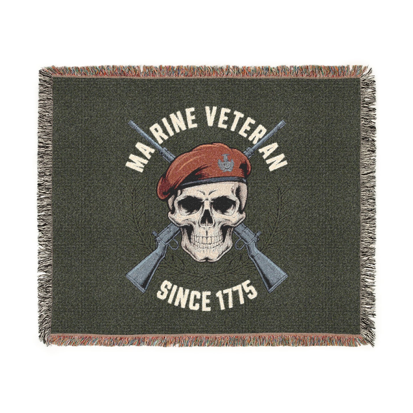 Marine Veteran Woven Blanket – "Since '75" Skull & Rifles Military Throw