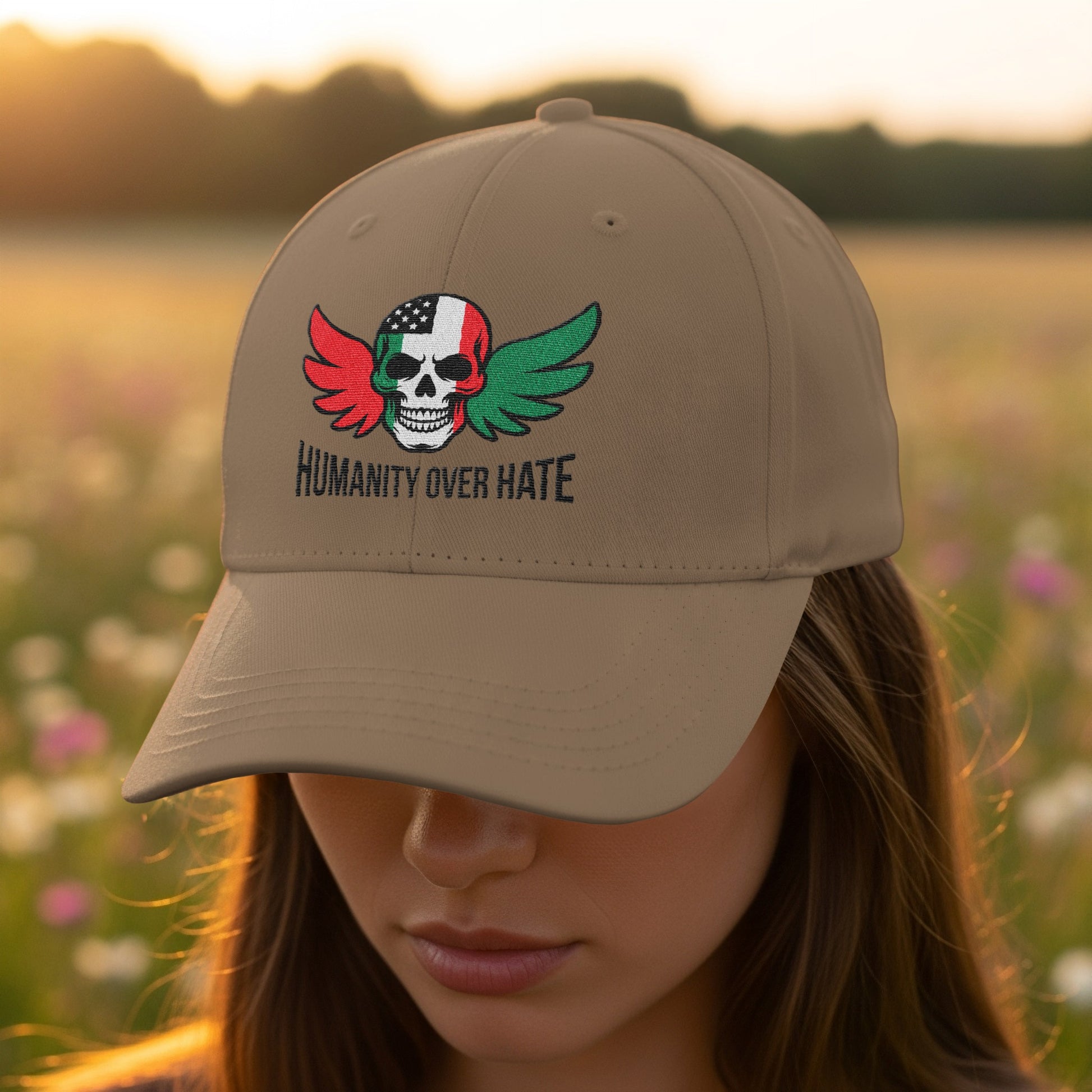 Humanity Over Hate Embroidered Skull Hat product