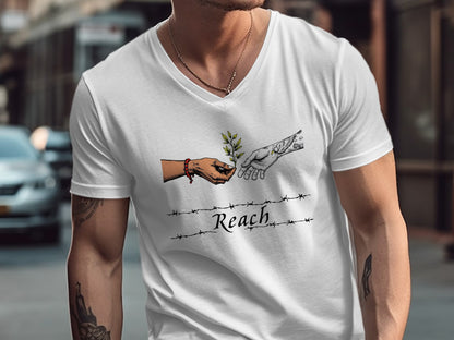 Reach Hands V-Neck Graphic T-Shirt product