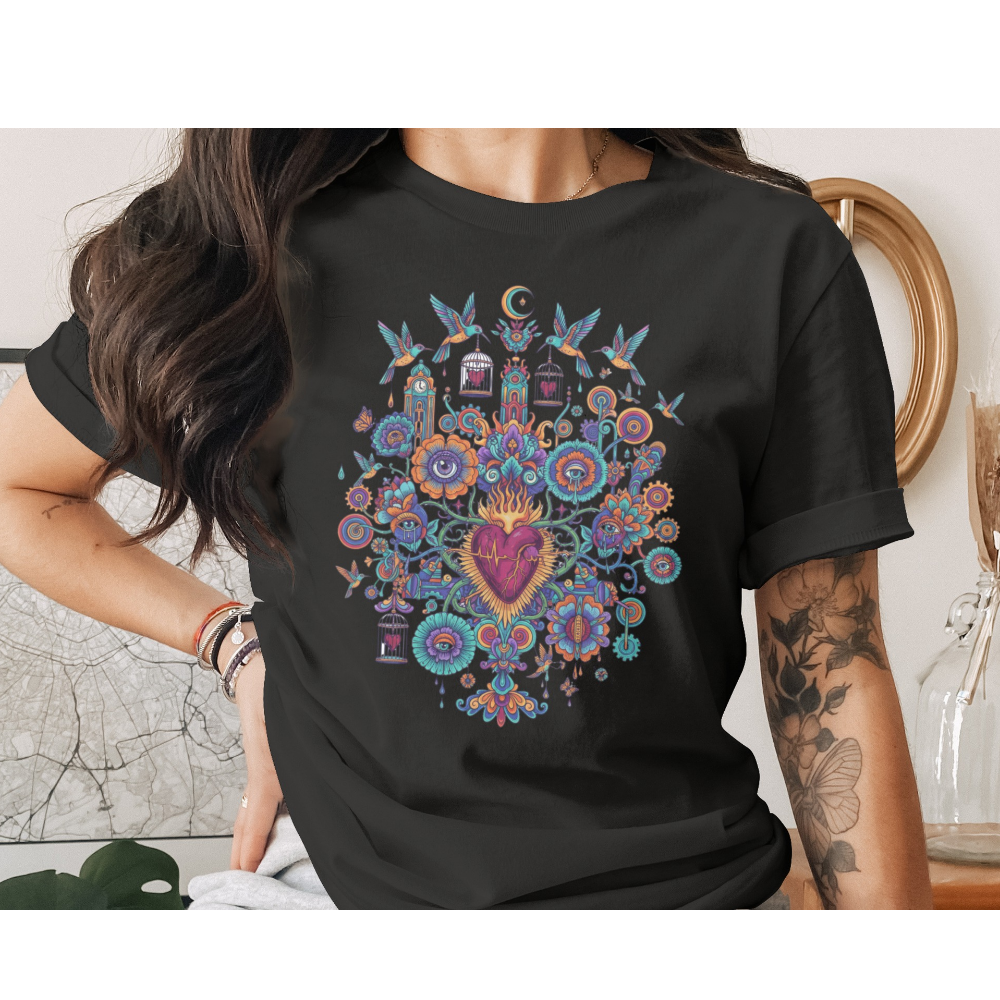 Mexican Folk Art Sacred Heart Hummingbirds Flowers product type
