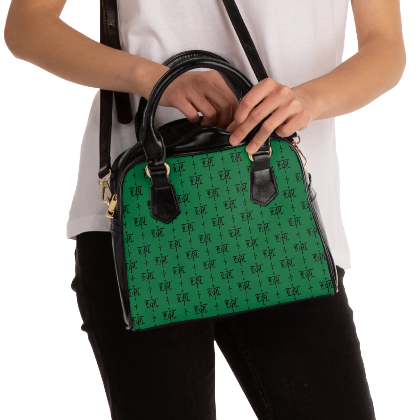 FDT Green Purse Woke Anti Trump Liberal Purse |Monogram Grey Shoulder Handbag — Elegant Patterned Satchel Purse