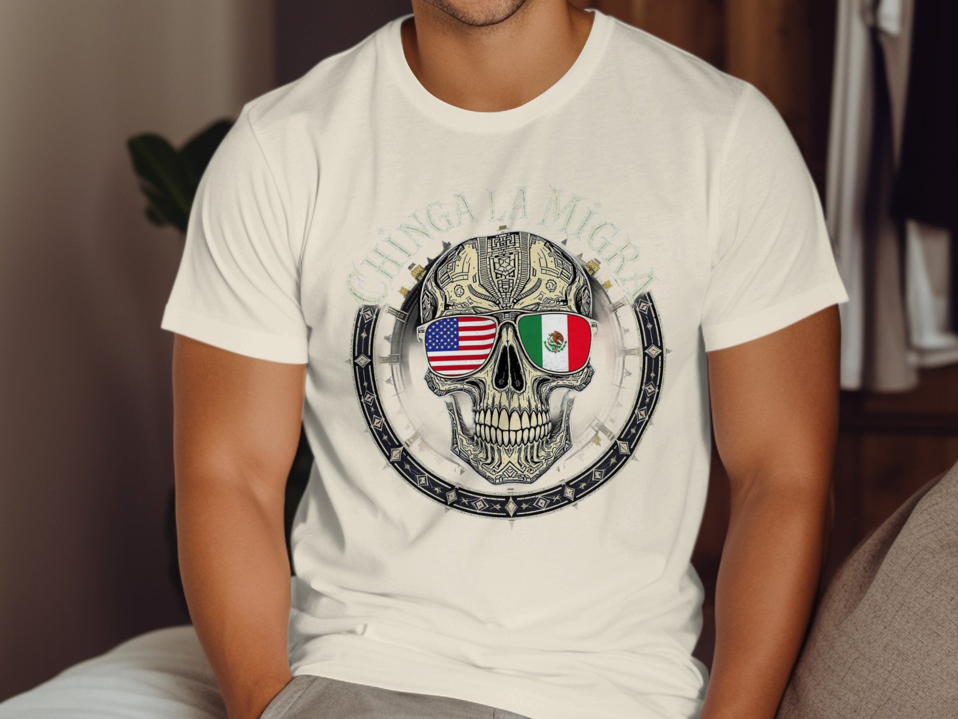 Chinga La Migra Skull American Mexican Flag T-shirt product