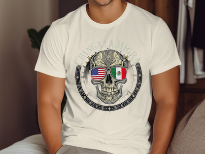 Chinga La Migra Skull American Mexican Flag T-shirt product