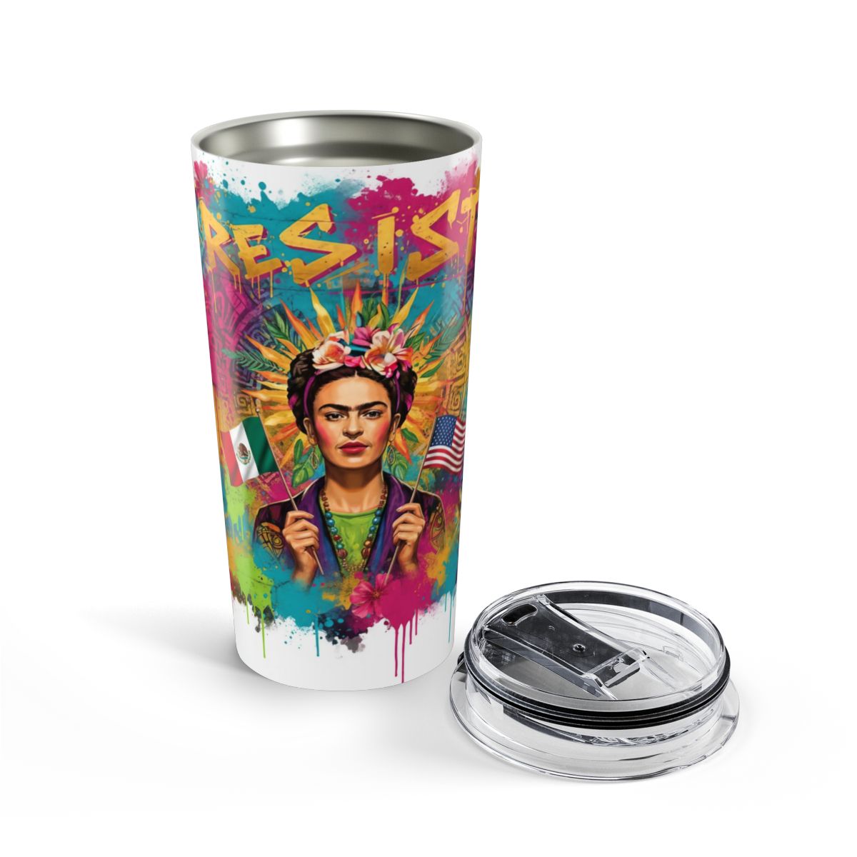 Colorful Frida Kahlo Resist Design Travel Mug