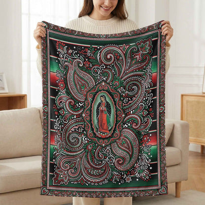 Virgen de Guadalupe Blanket, Sacred Art Throw, Mexican Folk Art Decor, Intricate Paisley Design, Spiritual Home Accent, Religious Gift