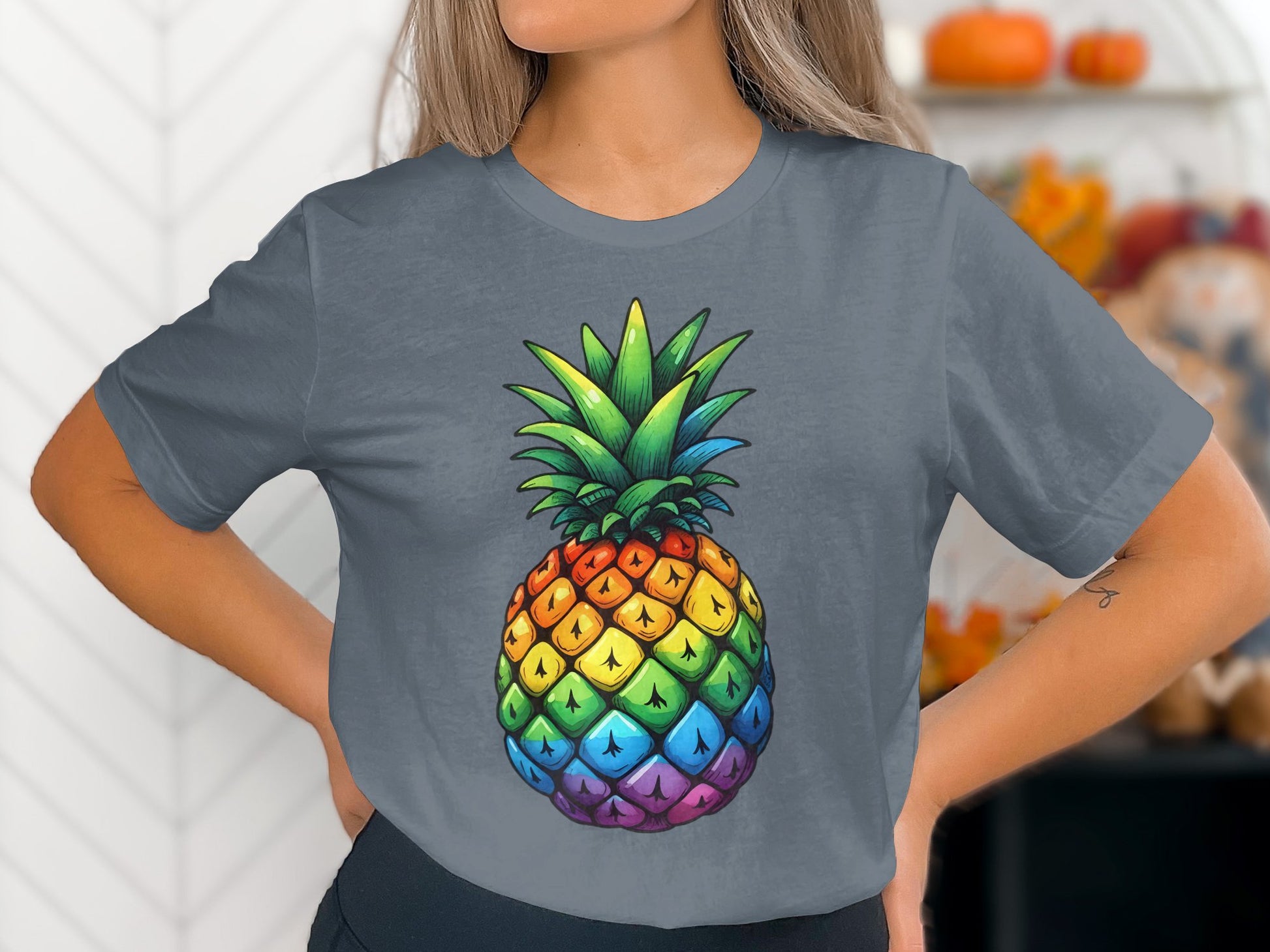 Rainbow Pineapple T-shirt vibrant graphic tee product type