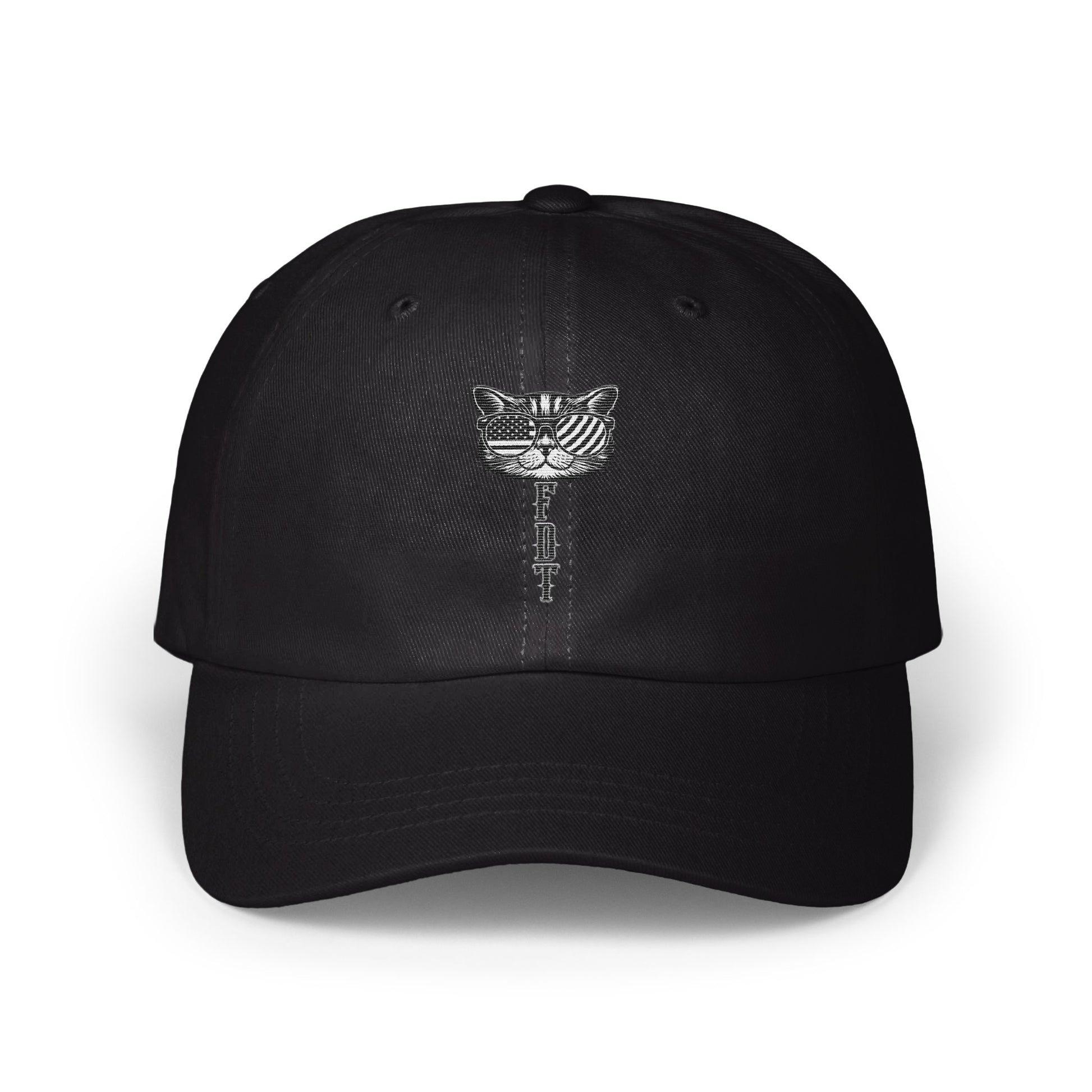Stylish Cat Embroidered Black Adjustable Hat product