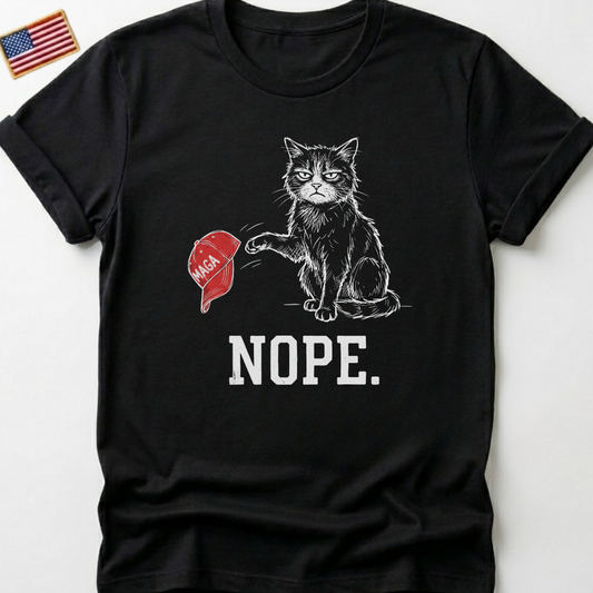 Grumpy Cat Nope T-Shirts, Anti MAGA Hat Rejection Tee, Funny Political Statement Feline Graphic T-Shirts, Sarcastic Protest Apparel