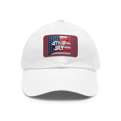 4th of July Dad Hat with Leather Patch - Patriotic Cap for Independence Day