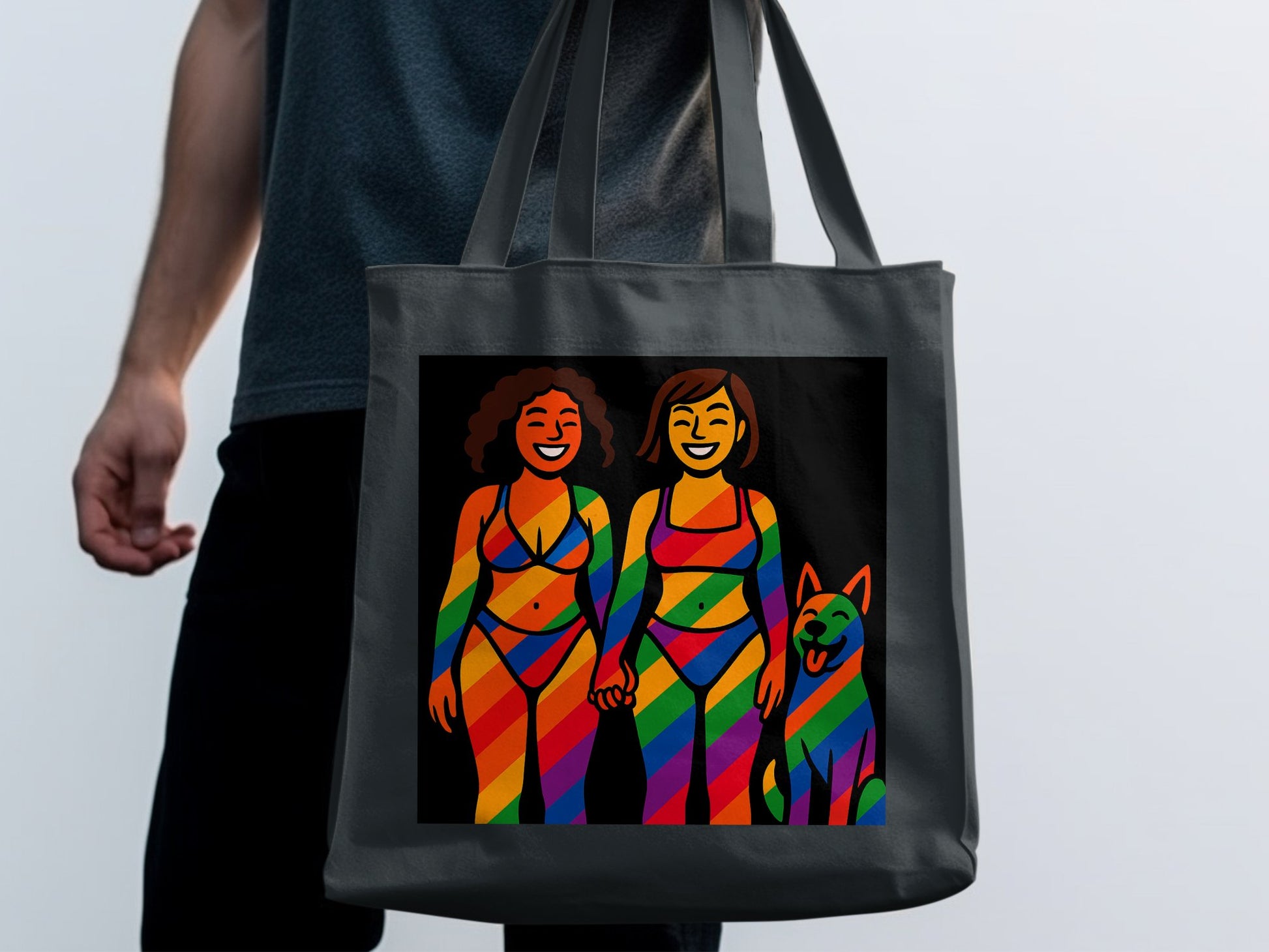 Colorful Rainbow Design Women with Dog Tote Bag product type