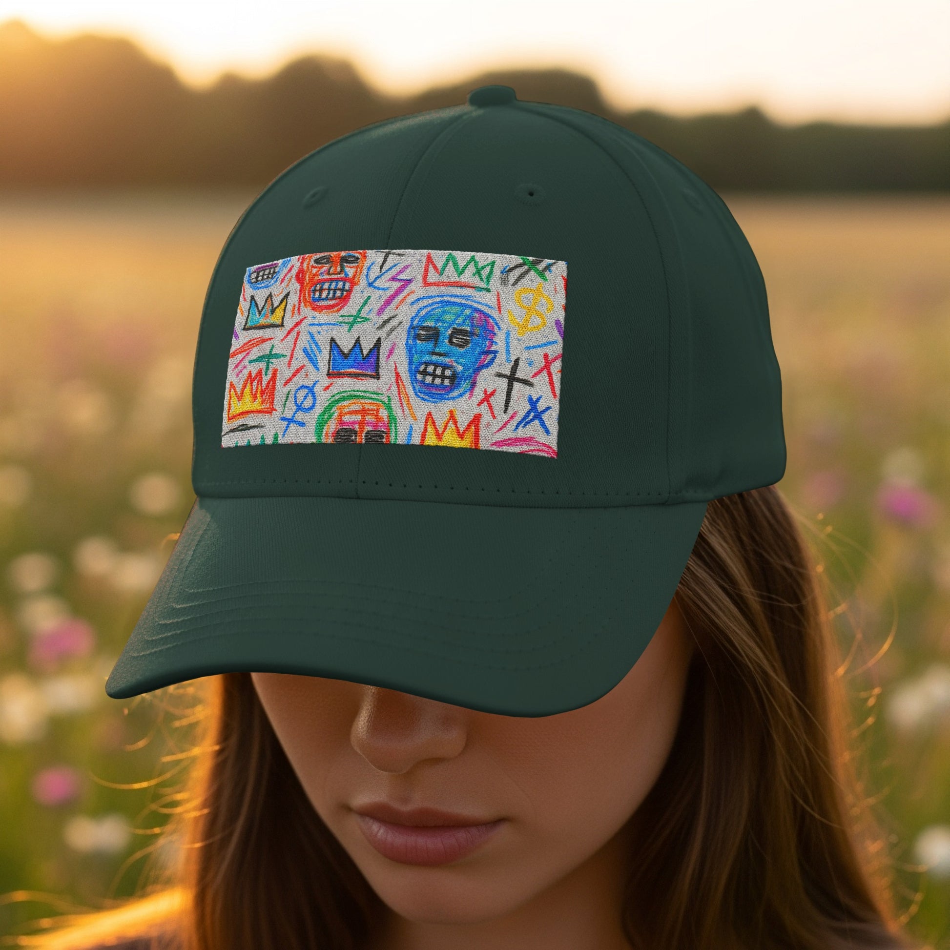 Artistic Skull and Crown Print Green Baseball Cap product