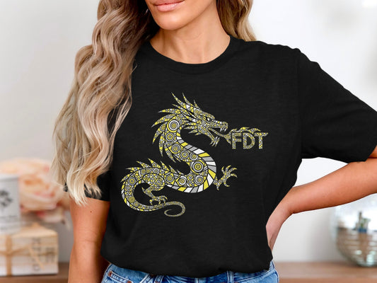Black Tee with Golden Dragon Graphic Design product