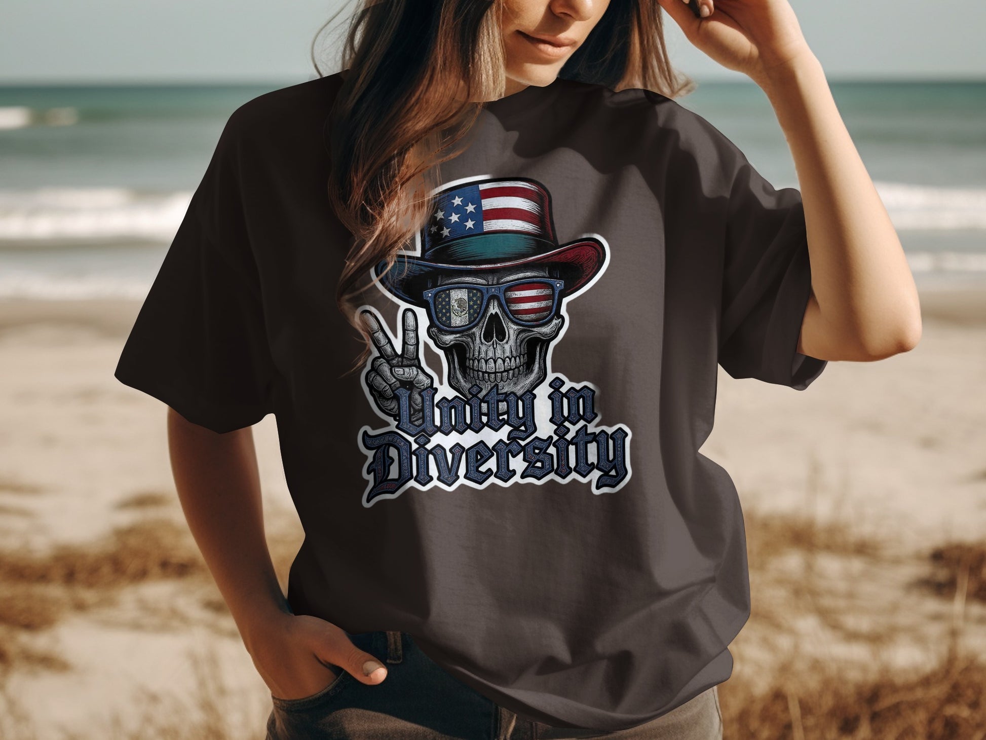 Unity in Diversity American Skull Graphic T-shirt product