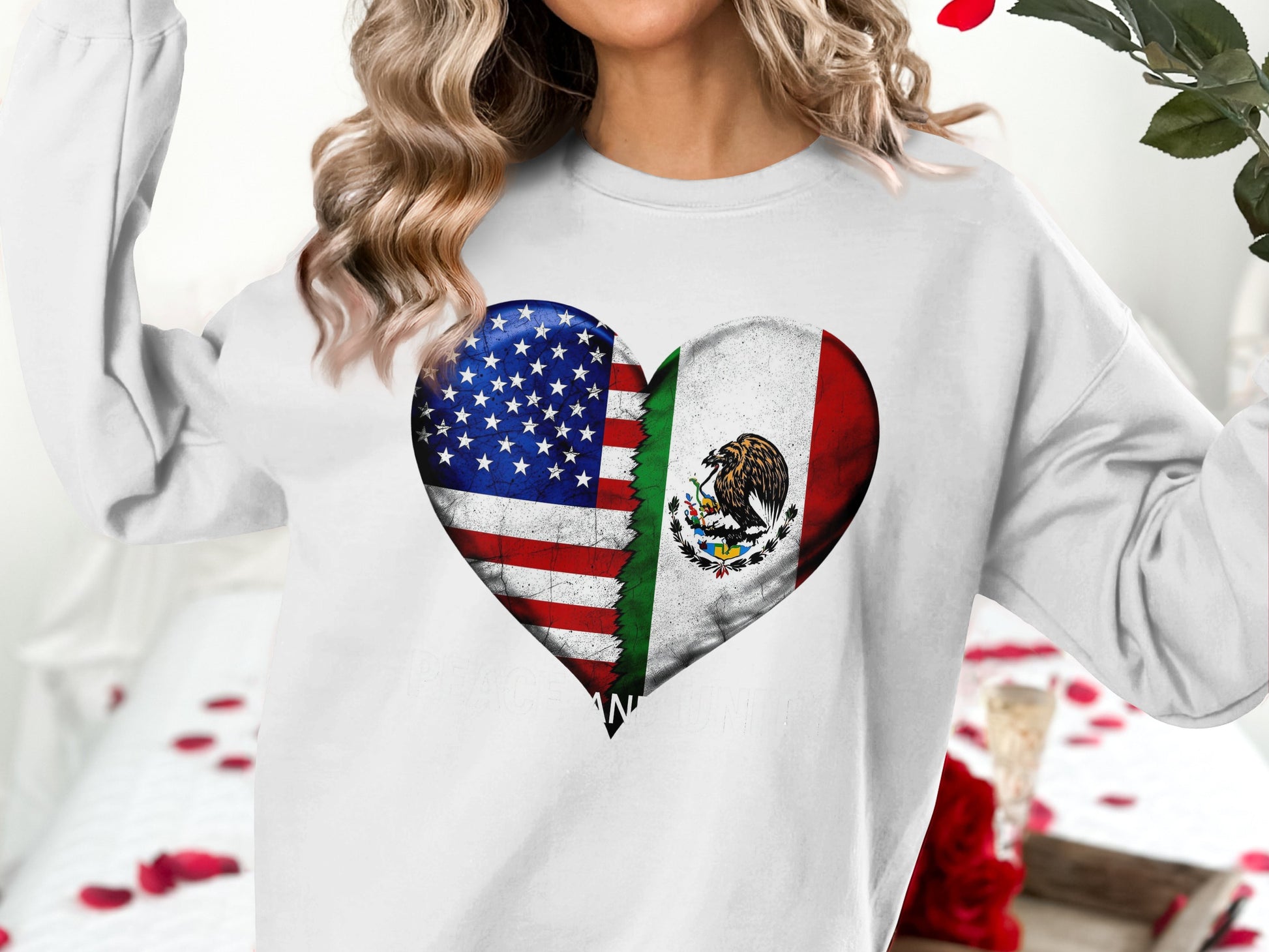 Heart-shaped Mexican and American Flag Sweatshirt product