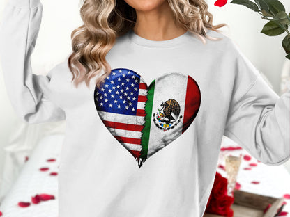 Heart-shaped Mexican and American Flag Sweatshirt product