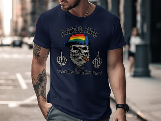 LGBTQ Ally Skull Rainbow Hat Graphic Tee product