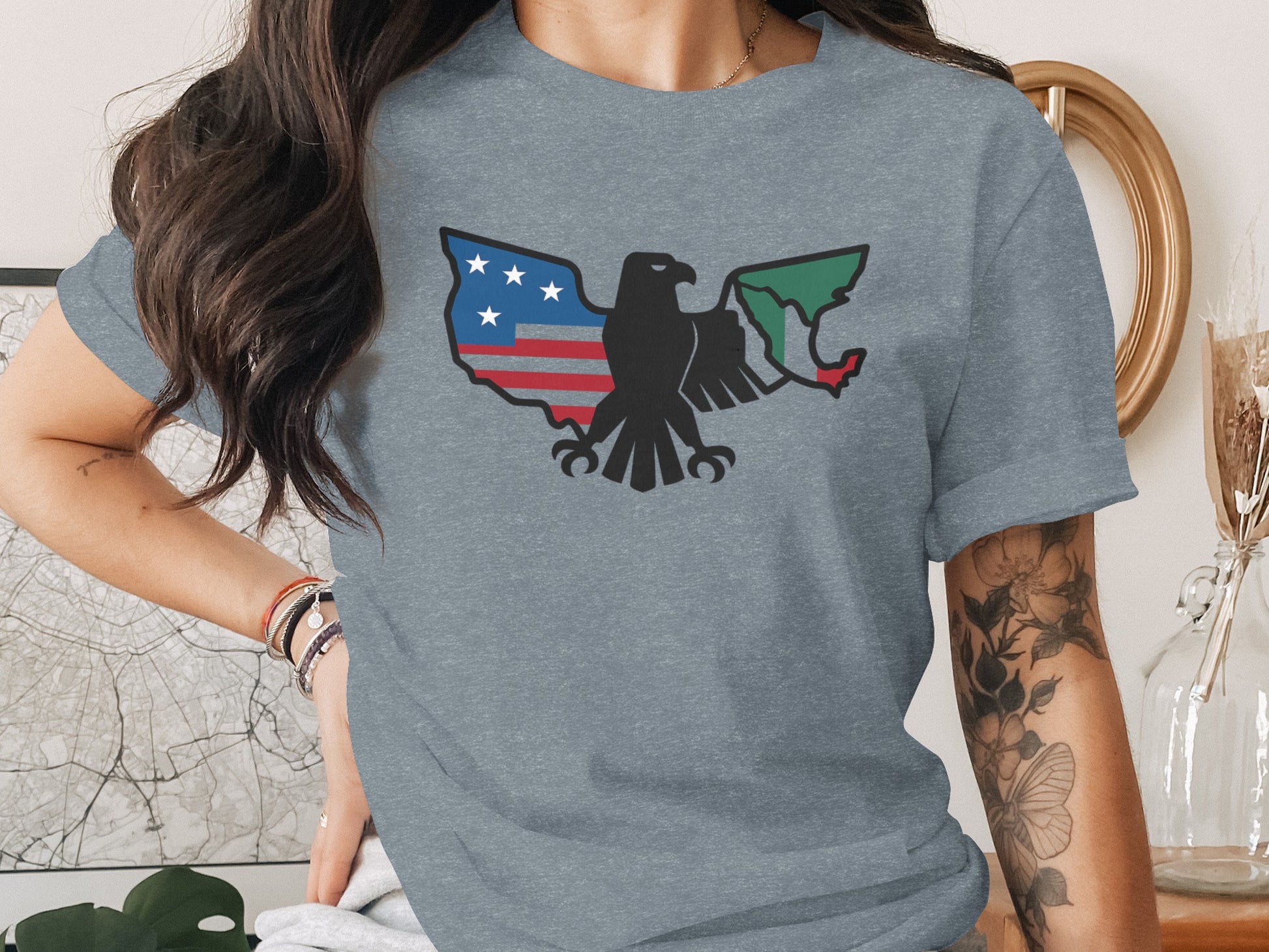 Patriotic eagle design with map details t-shirt product
