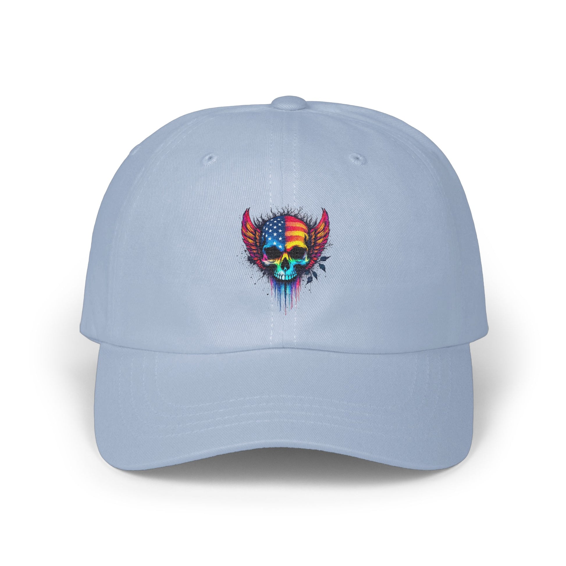 Embroidered Skull with Wings Blue Baseball Cap product