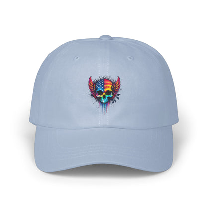 Embroidered Skull with Wings Blue Baseball Cap product