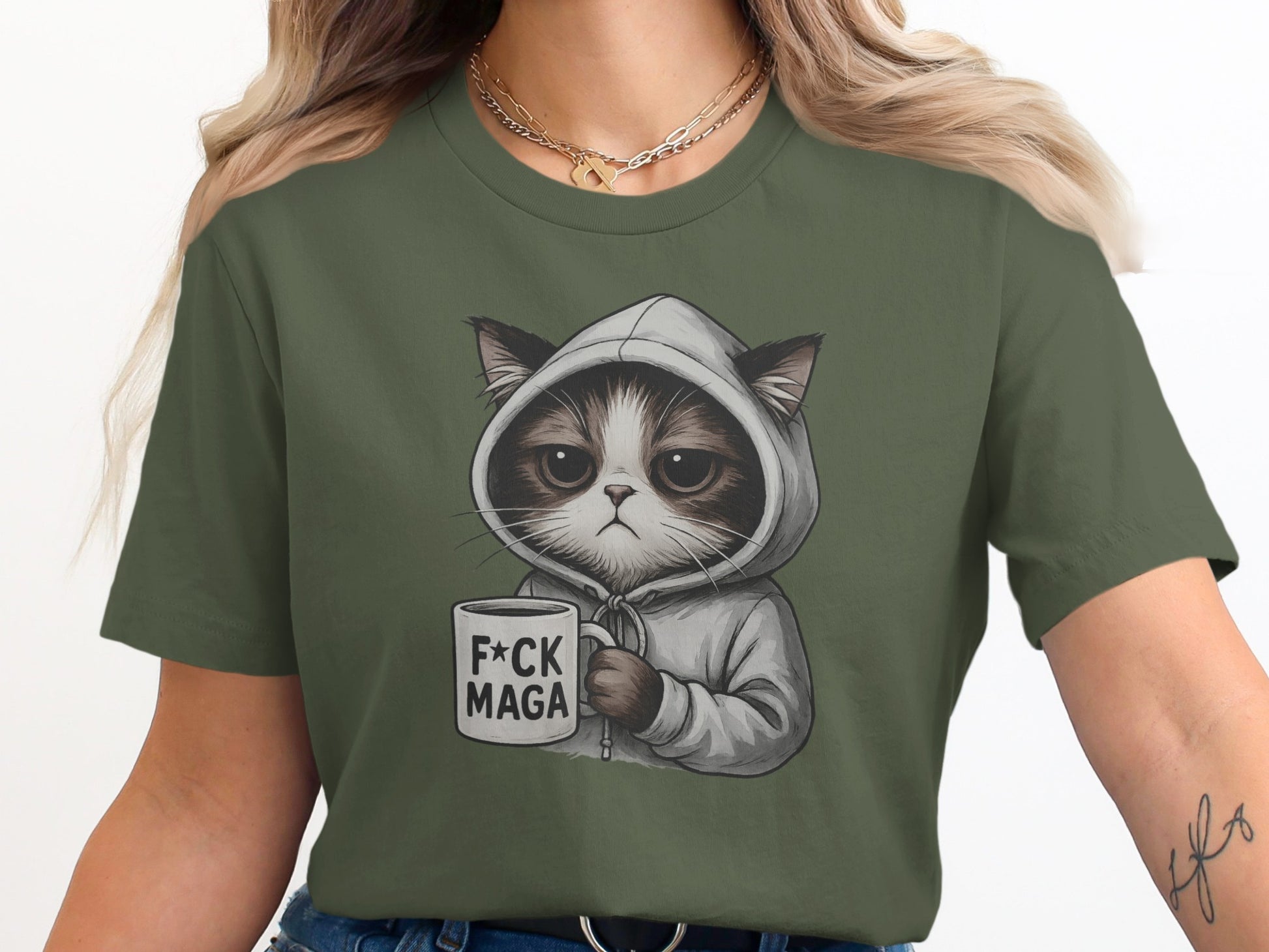 Grumpy Cat Hoodie Holding Mug Graphic T-shirt