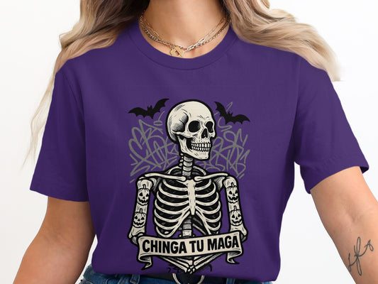Chinga Tu Maga Skeleton Design Purple Shirt product