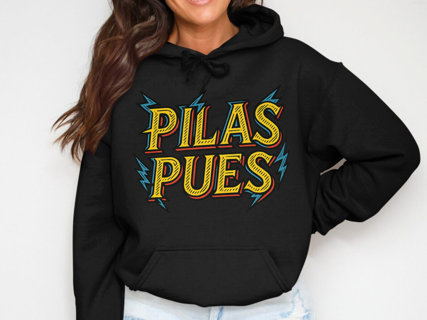 Vibrant Pilas Pues Hooded Sweatshirt Trendy Apparel Product