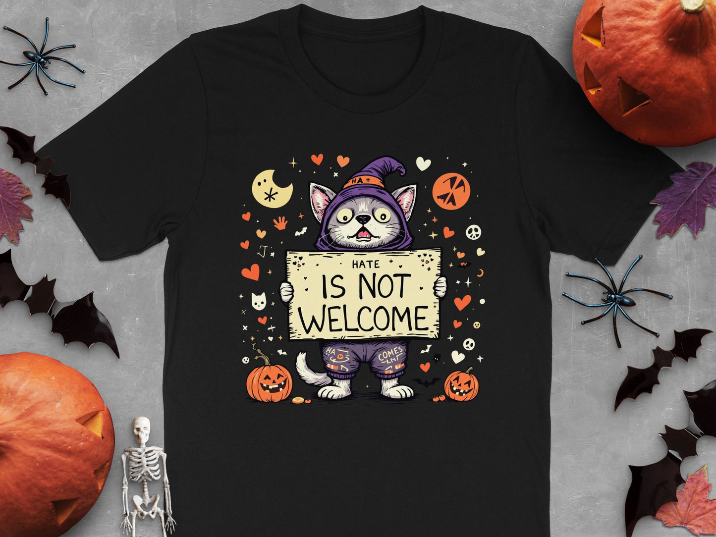 Hate Is Not Welcome Halloween Cat Shirt product type