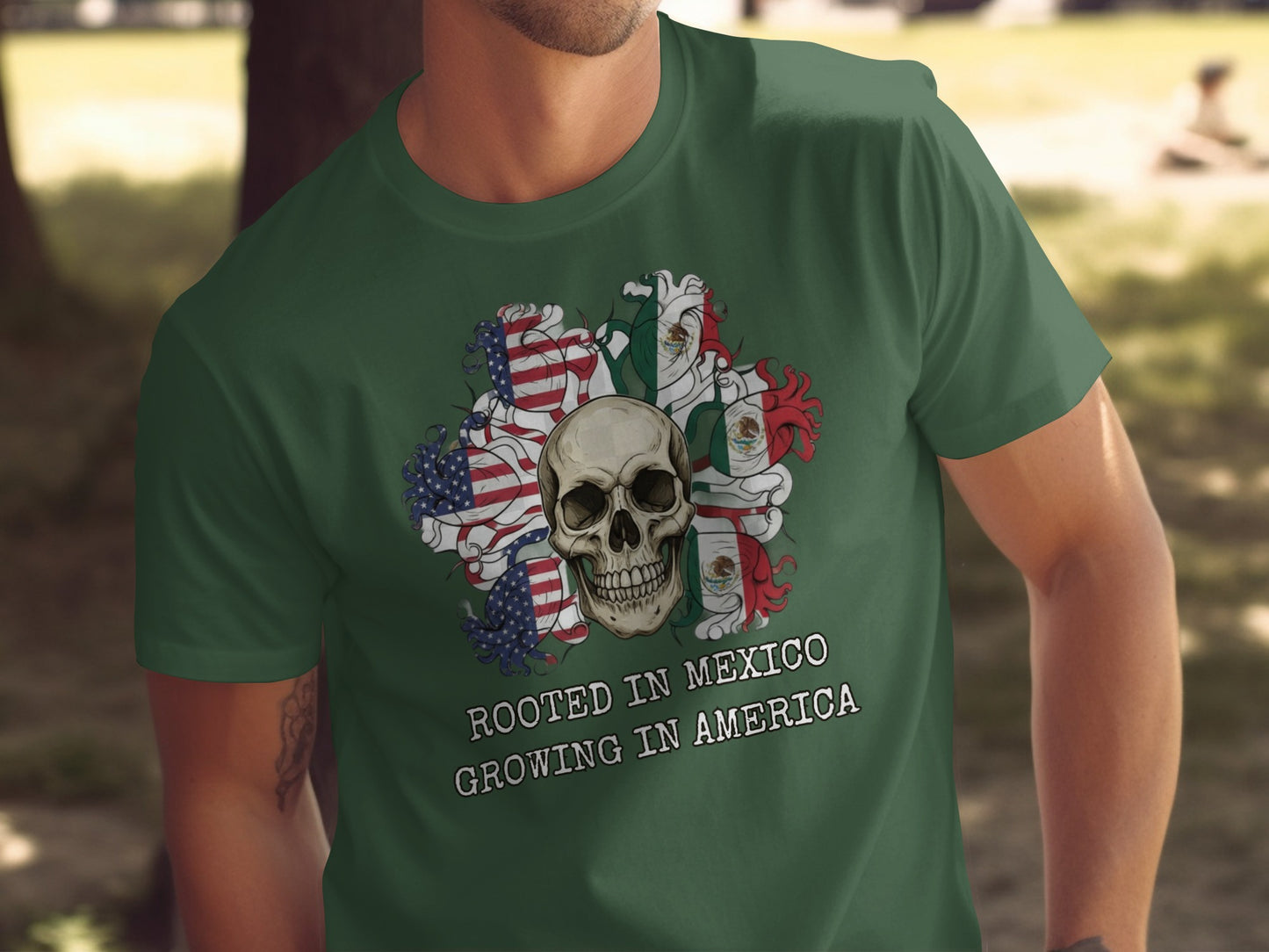 Rooted in Mexico Growing in America Skull T-shirt