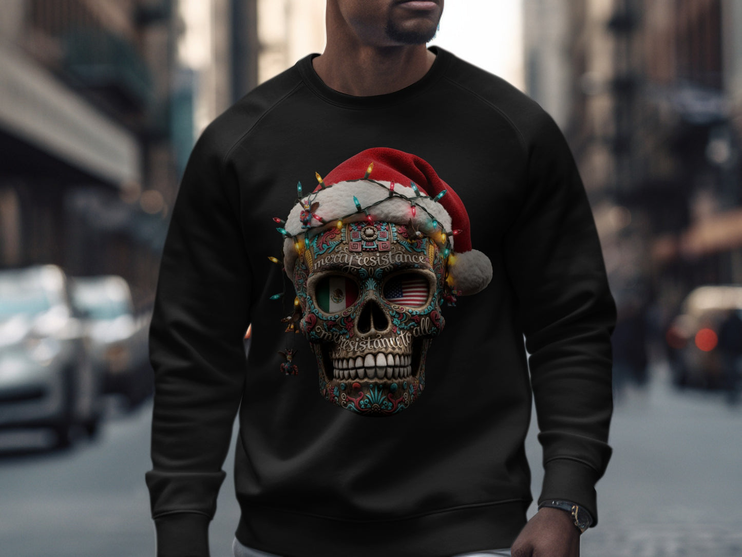 Festive Skull with Santa Hat Graphic Sweatshirt Product