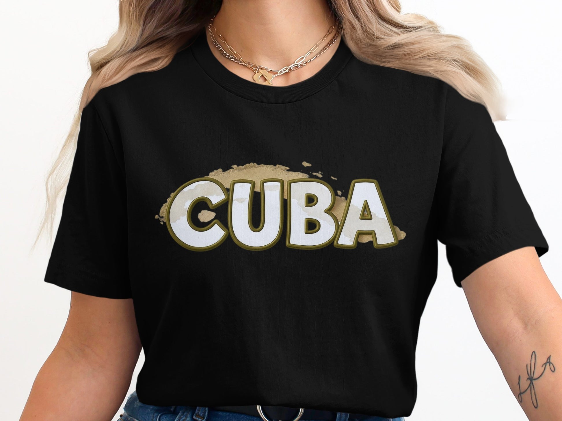 Stylish Black Cuba Graphic Print Tee Shirt product