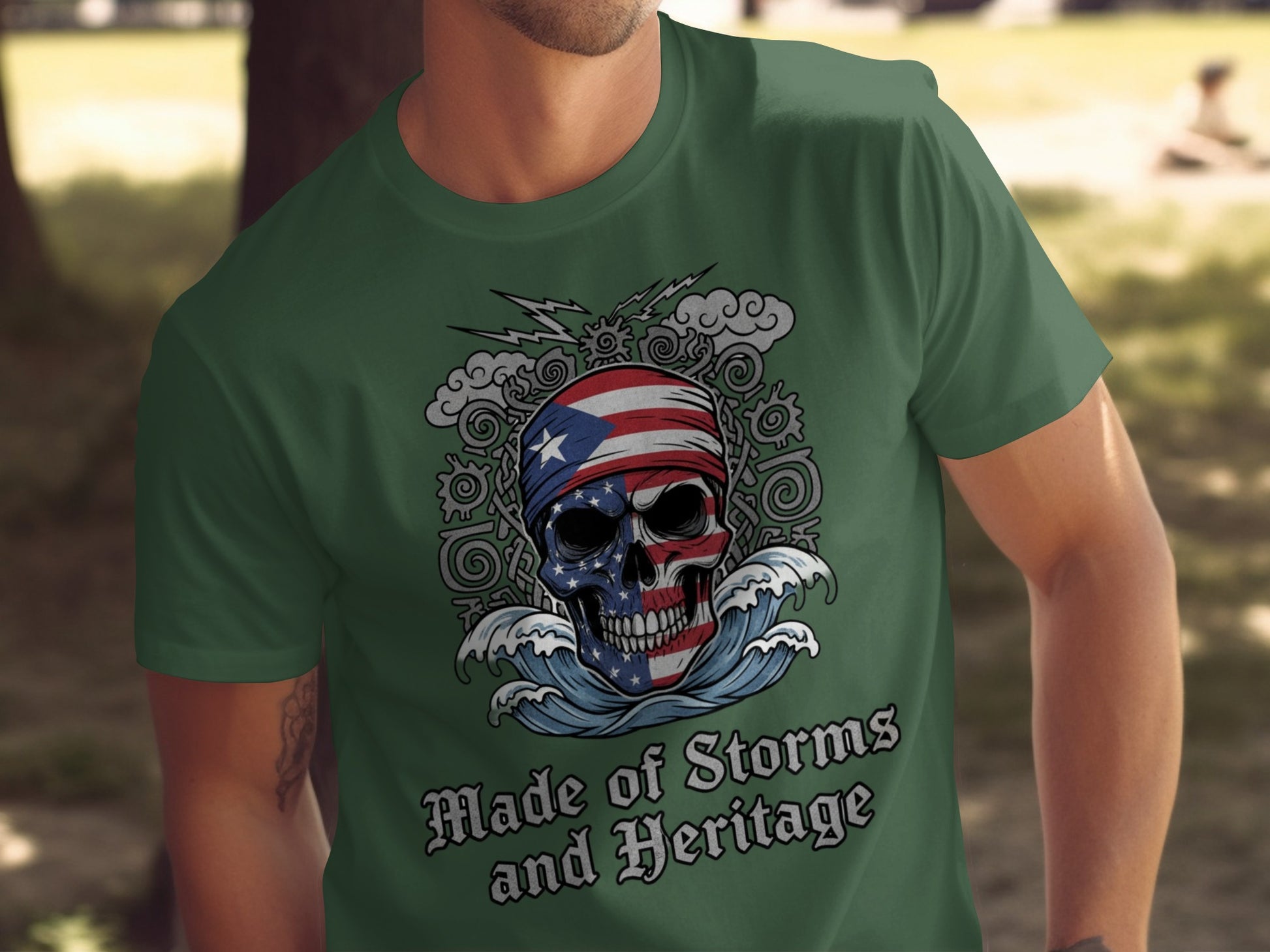 Made of Storms and Heritage Skull Design Shirt