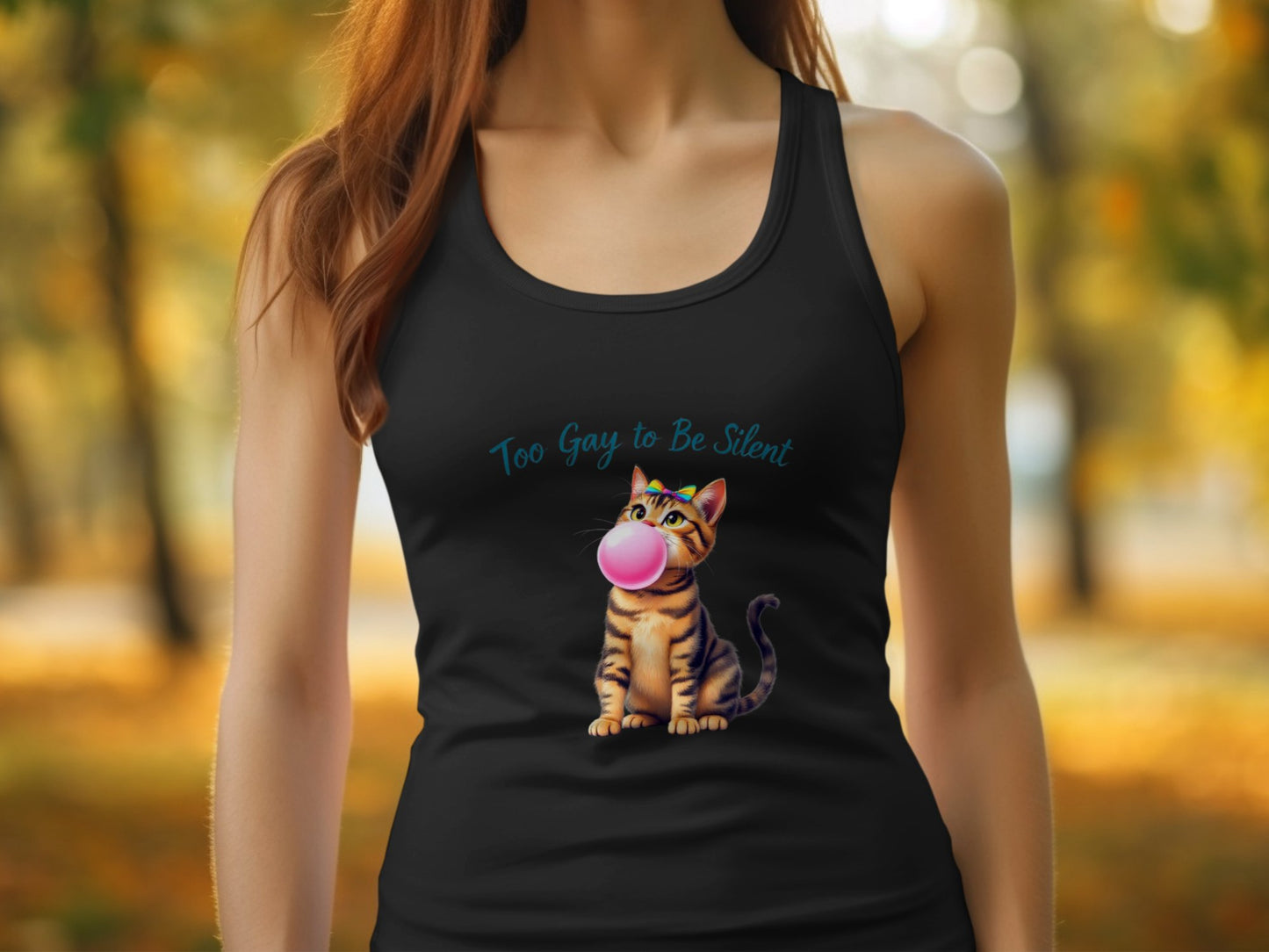 Too Gay to Be Silent Funny Bubble Gum Cat Tank Top product