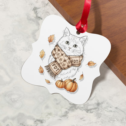 Cute Cozy Cat with Pumpkins Hanging Ornament