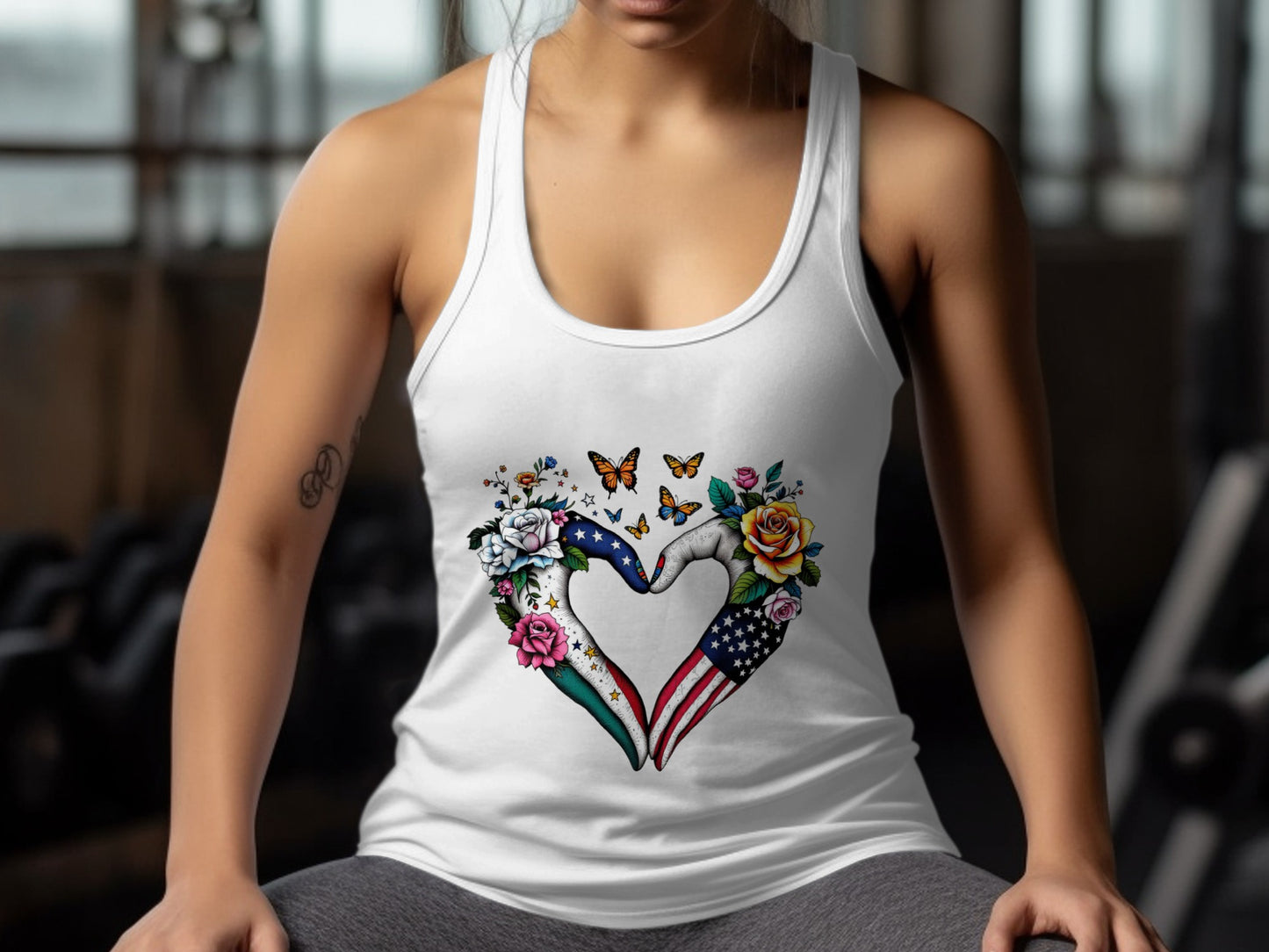 Butterfly Heart and Floral Design Tank Top Product