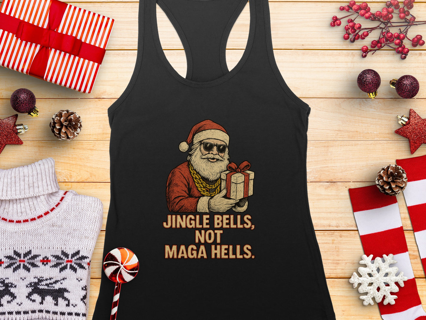 Santa Claus Jingle Bells Not Maga Hells Tank Top