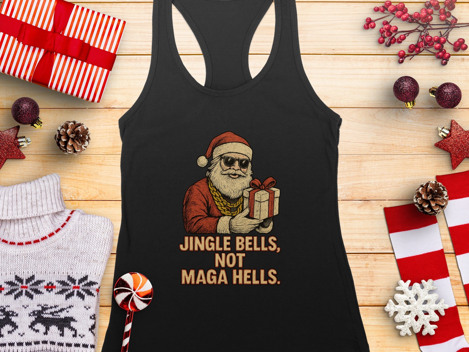 Santa Claus Jingle Bells Not Maga Hells Tank Top