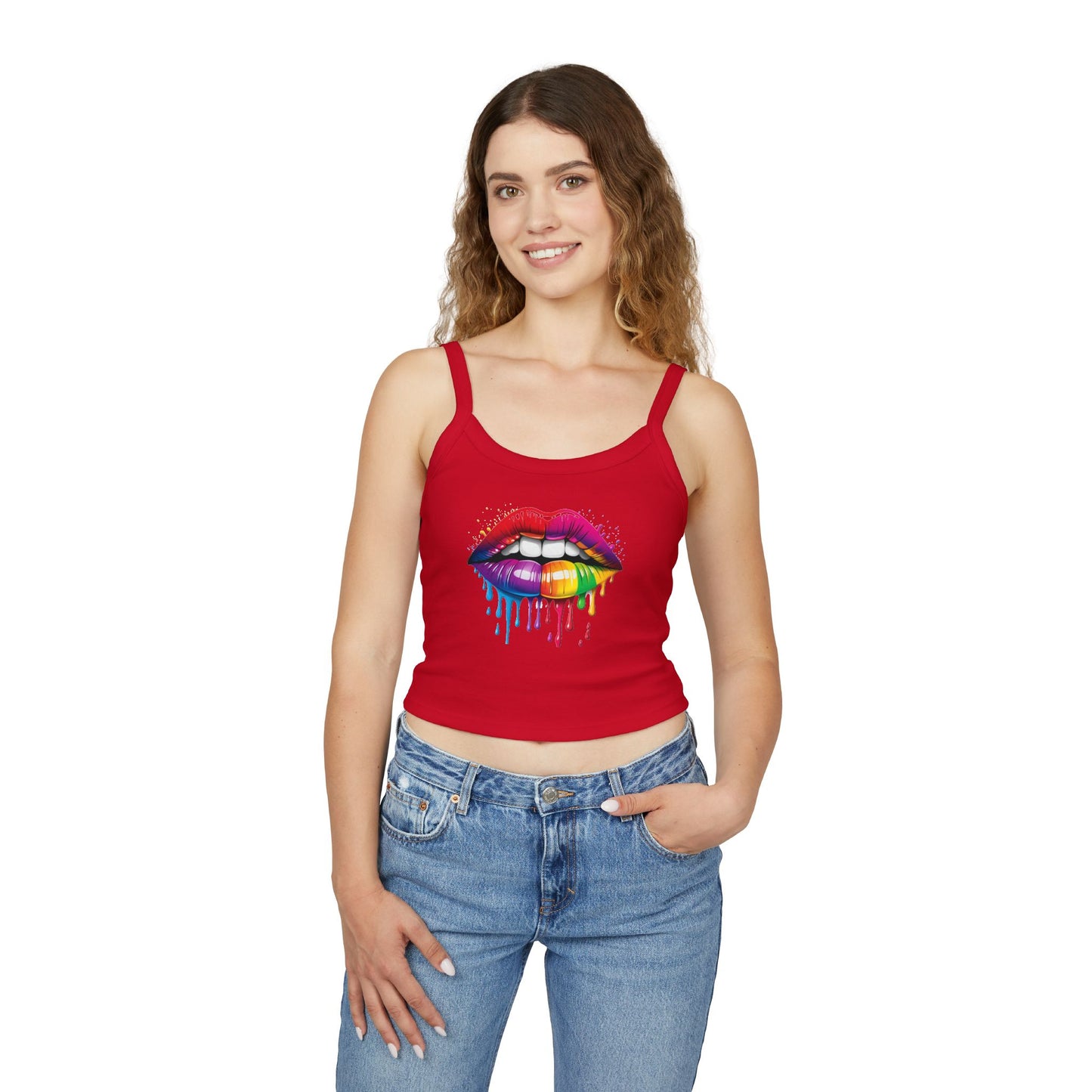 Pride tank top Rainbow Drip Lips Women's Spaghetti Strap Tank Top - Colorful Graphic Summer Sleeveless Top