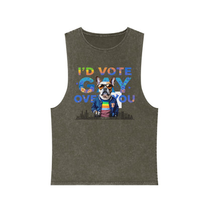 Vote Gay Over You Stonewash Tank Top, LGBTQ+ Pride Apparel, Unisex Summer Shirt, Festival Wear, Gift for Allies