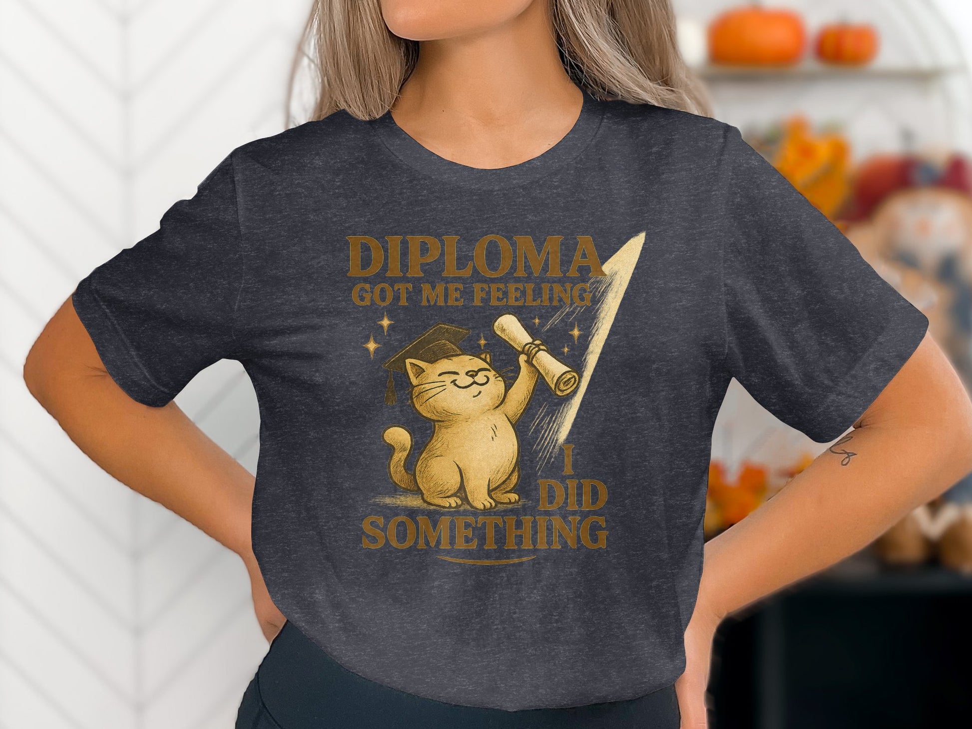 Diploma Got Me Feeling Cat Graphic Tee Shirt product type