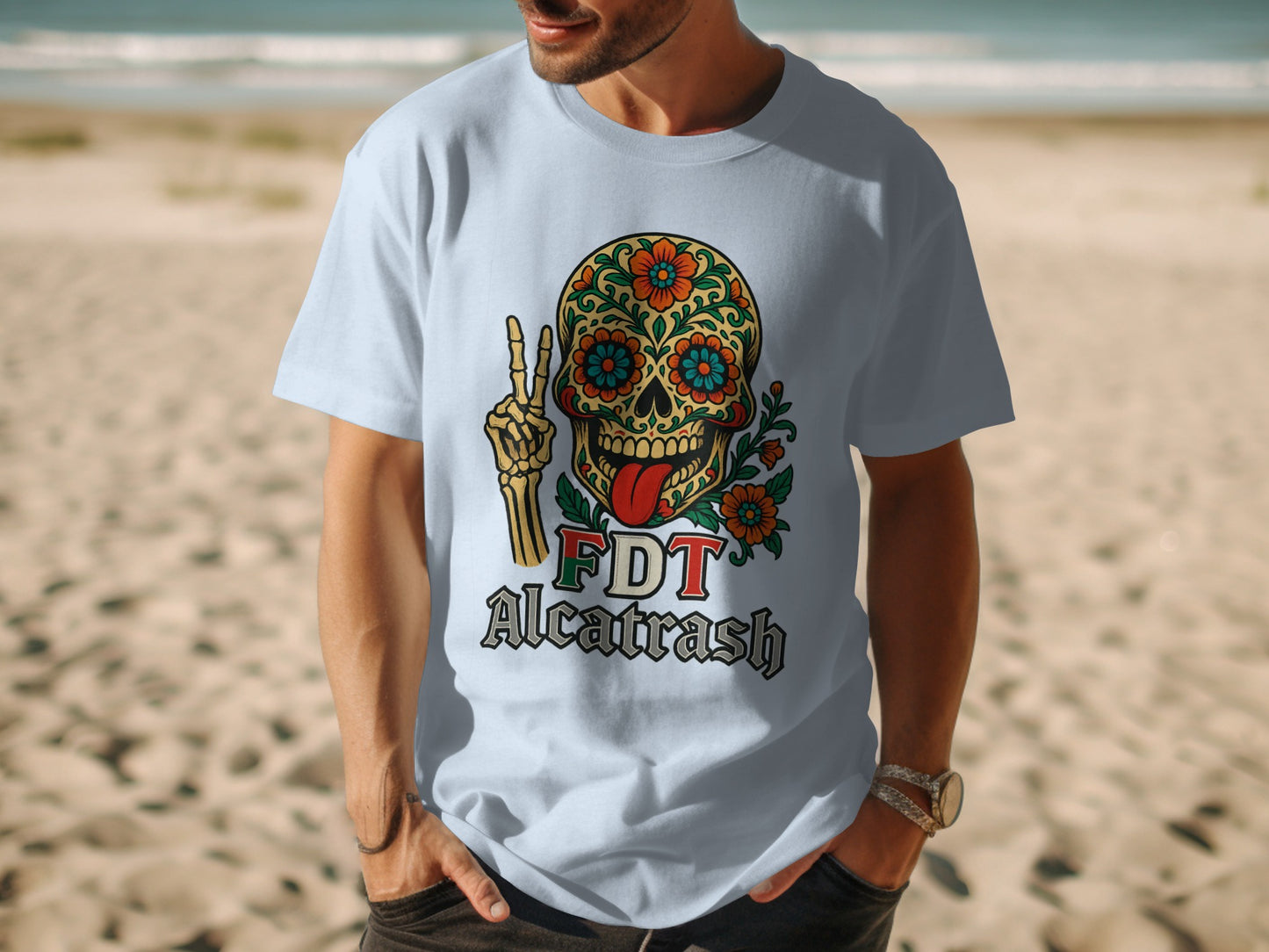 Colorful Skull Design Alcatrash Graphic T Shirt product