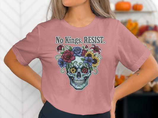 No Kings RESIST Floral Skull Graphic T-Shirt product