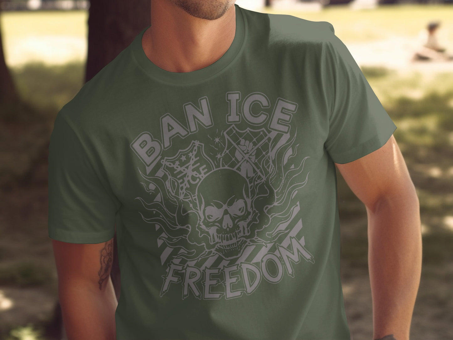 Ban ICE Freedom Graphic Skull Design T-Shirt