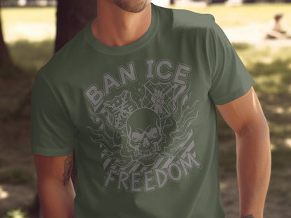 Ban ICE Freedom Graphic Skull Design T-Shirt