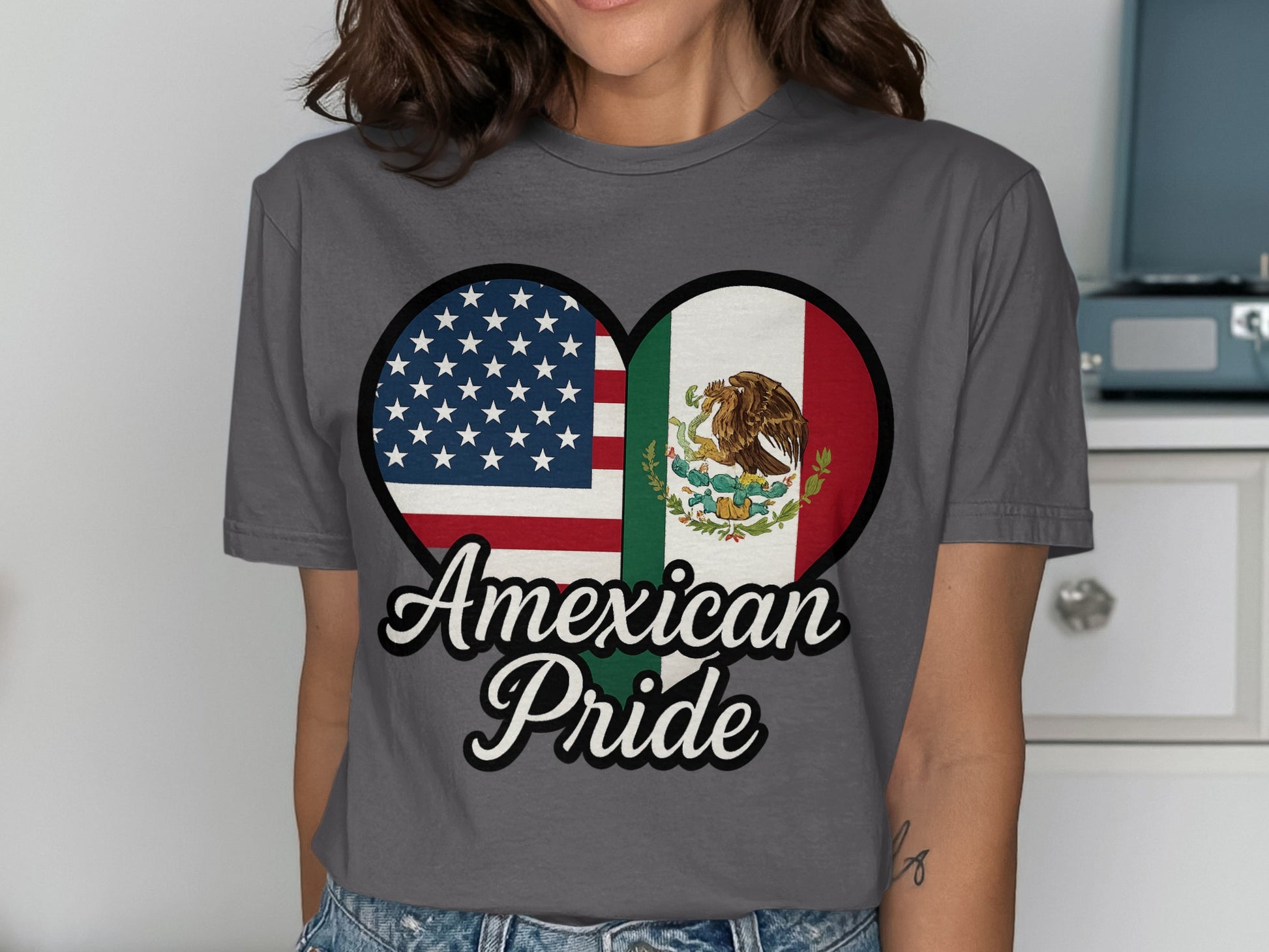Mexican American Pride Flag Heart Graphic T-Shirt product