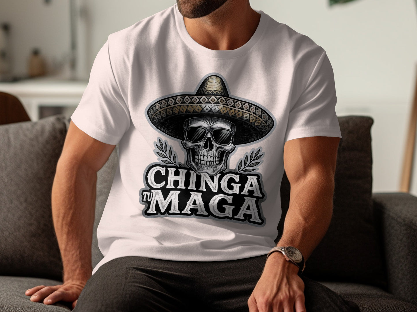 Chinga Tu Maga Sombrero Skull Graphic Men's T-Shirt product