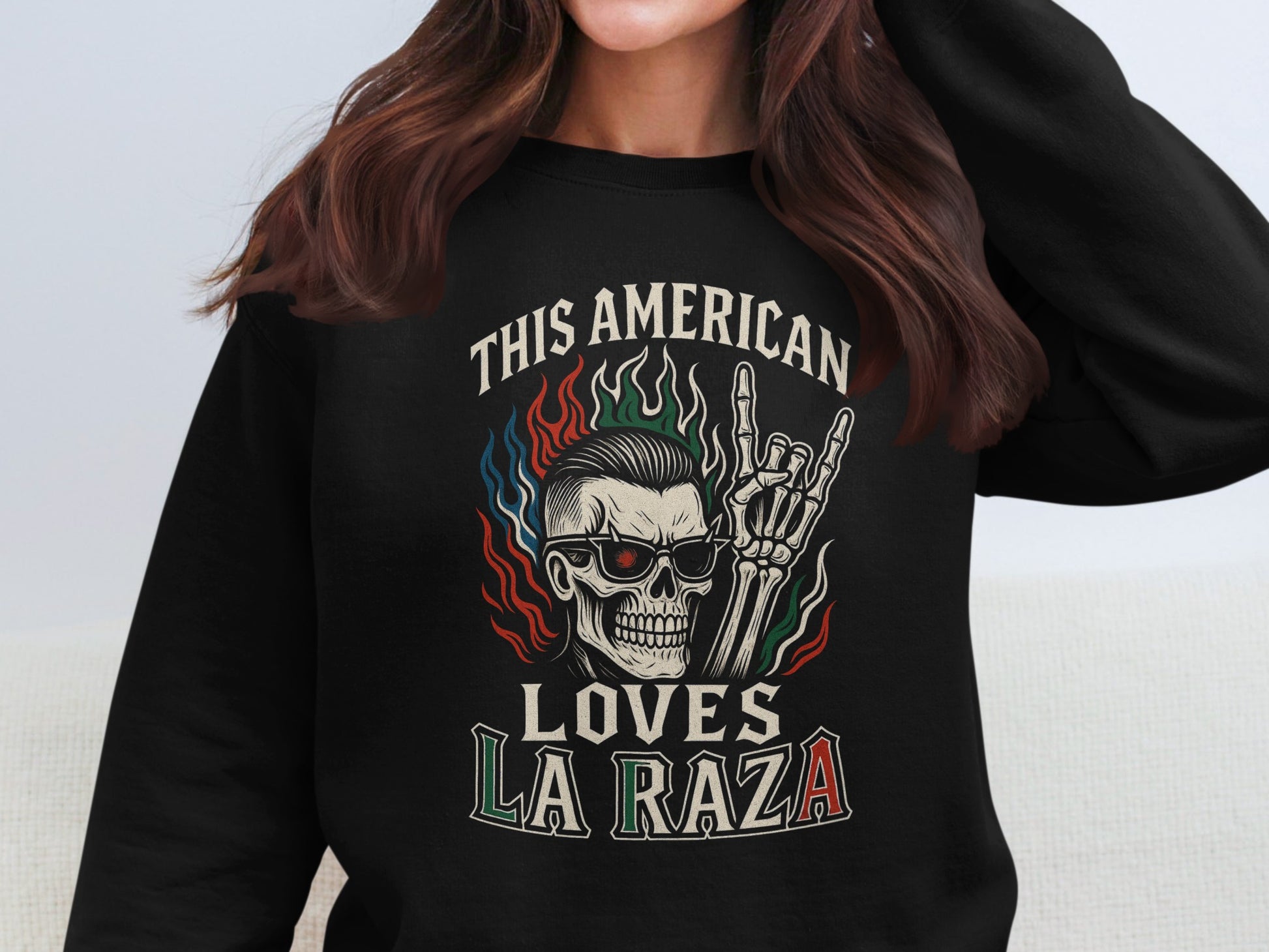 This American Loves La Raza Skull Graphic Shirt product type
