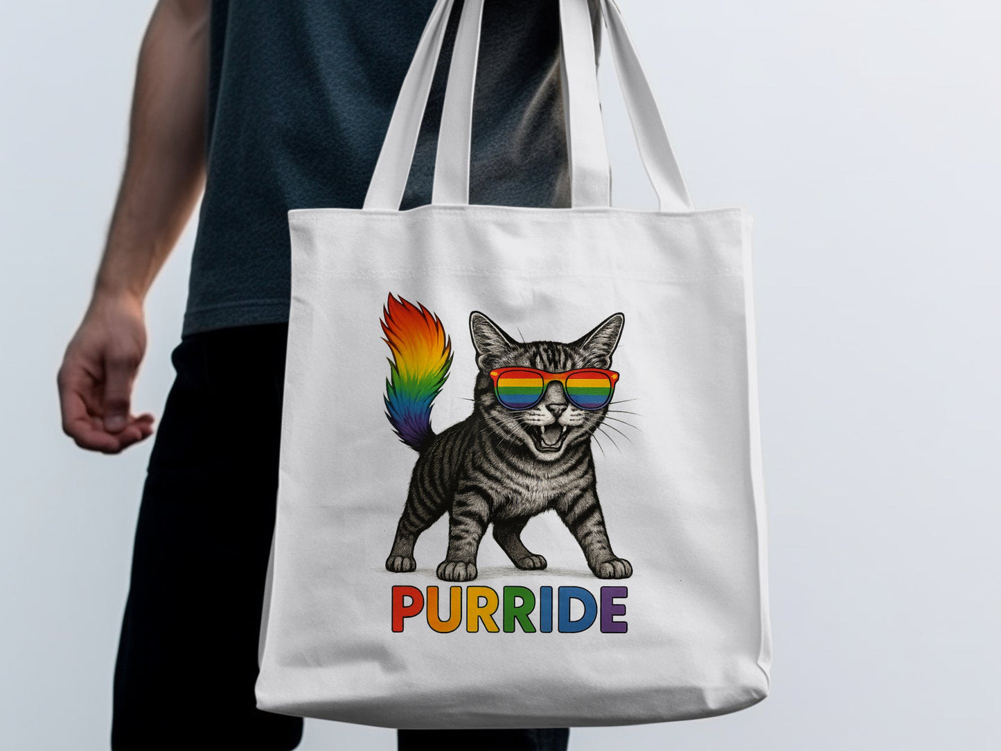 Rainbow Sunglasses Cat Purride Design Tote Bag product type
