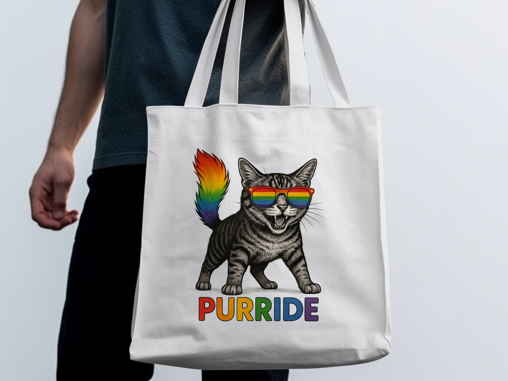 Rainbow Sunglasses Cat Purride Design Tote Bag product type