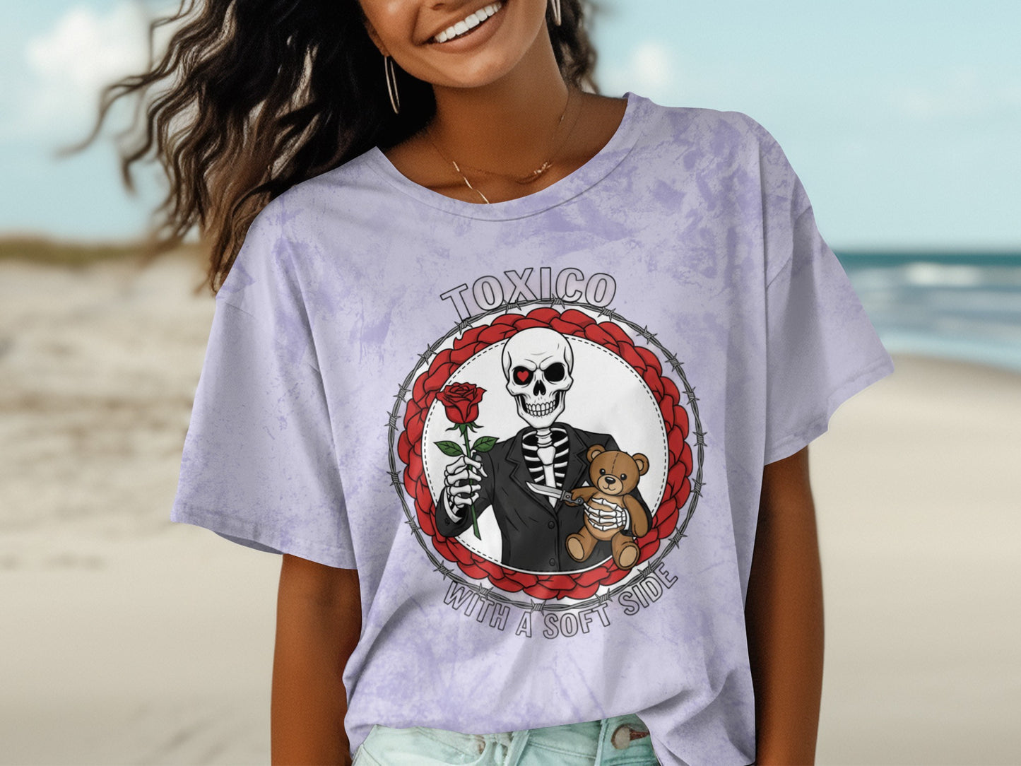 Toxic With A Soft Side Graphic Skeleton T-Shirt