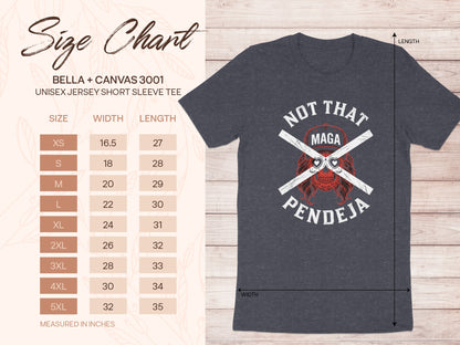 Unisex Bella + Canvas 3001 size chart with shirt graphic.